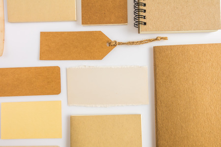 Collection of various paper, cardboard, tag, card and book with soft shadows.の写真素材