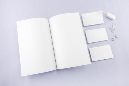 Collection of Blank catalog, magazine, book template and business card with soft shadows. Ready for your design.の写真素材