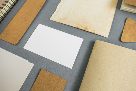 Collection of various paper, cardboard, tag, card and book with soft shadows.の写真素材