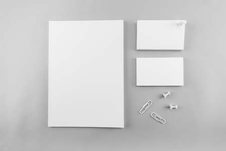 Collection of Blank catalog, magazine, book template and business card with soft shadows. Ready for your design.の写真素材