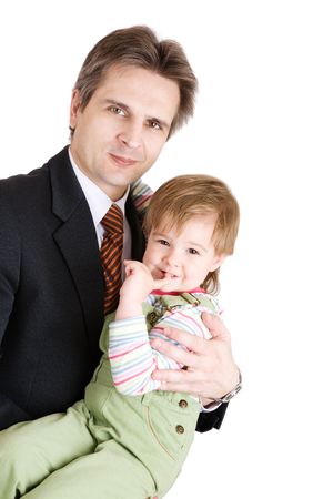 small girl on the hands of father businessmanの写真素材