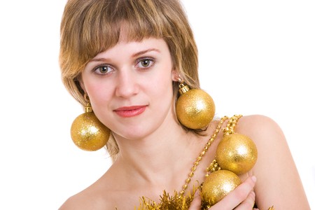 girl decotated for Cristmasの写真素材