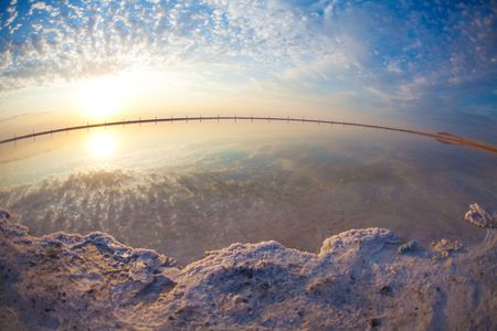 salt lake in a sunriseの写真素材