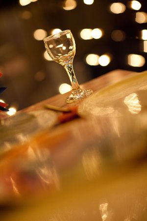 glass on the table with lightsの写真素材