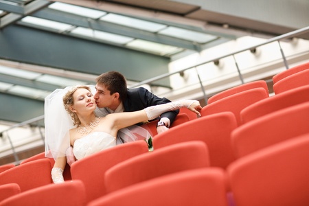 bride and groom in the cinemaの写真素材