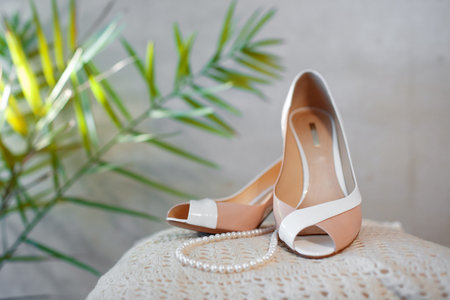 shoes and beeds of the brideの写真素材