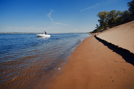 happy couple on the yachtの写真素材