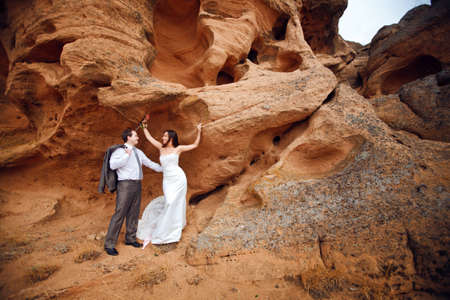 bride and groom on the mountainの写真素材