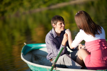 couple in a boat outdoorsの写真素材