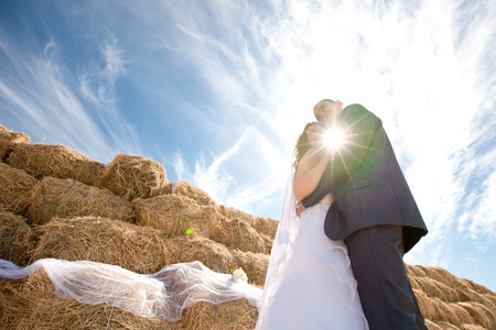 couple near the hayの写真素材