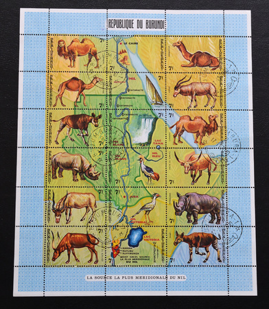 A series of postage stamps of the Republic of Burundi. Fauna of the African continent.のeditorial素材