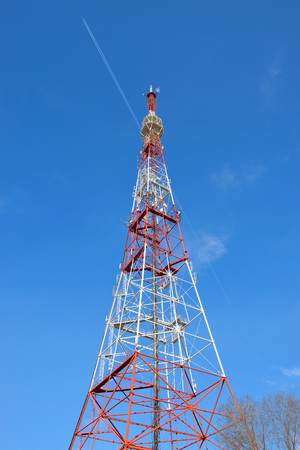 TV tower on a background of clouds and blue skyの写真素材