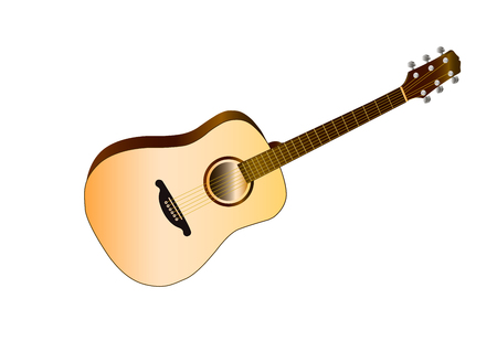 Acoustic six-string guitar, on white background.のイラスト素材