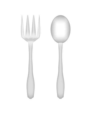 Plastic spoon and fork for use in conditions of a hike in the nature and during a dinner in the plane. For your design. Vector EPS10のイラスト素材