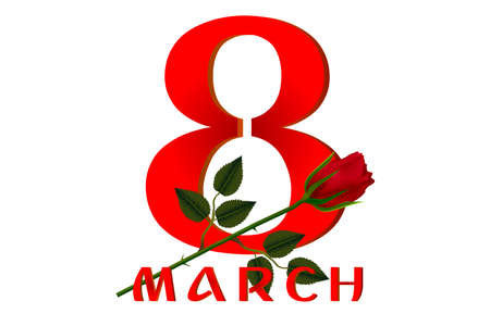 Mockup of Greeting card or banner with the Women's Day on March 8, with rose. Vector illustration.のイラスト素材