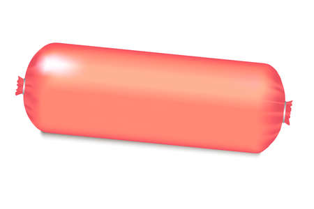 Mockup of the loaf of delicious sausage with a plastic shell with the possibility of placing inscriptions and logos. Vector illustration.のイラスト素材