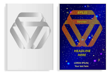 A set of two books with an abstract design of covers (Mobius tape) and realistic shadows. Templates of books and design of covers are in different layers. Vector illustration.のイラスト素材