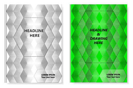 A set of two books with an abstract design of covers and realistic shadows. Templates of books and design of covers are in different layers. Background color is easy to change. Vector illustration.のイラスト素材