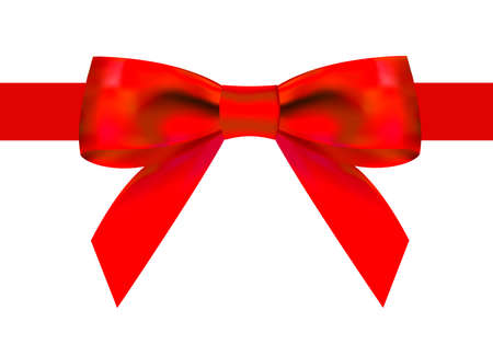 Silk red ribbon with a beautiful knot on a white background. Can be used for the design of gifts, postcards, congratulations. Vector illustration.のイラスト素材