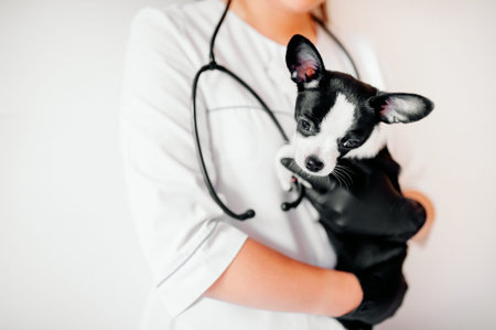 puppy at the vet, veterinary clinicの写真素材