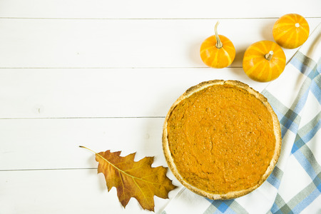pumpkin pie for Thanksgiving. Top view. Flat lay. Copyspaceの写真素材