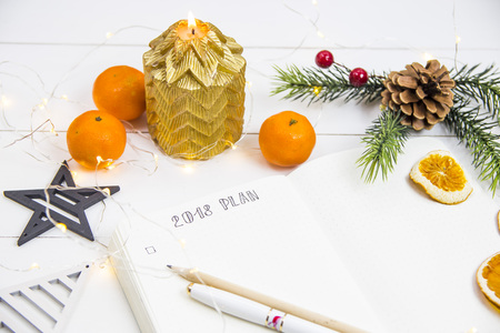 The setting of plans and goals for 2018 in the diary during the New Year holidaysの写真素材