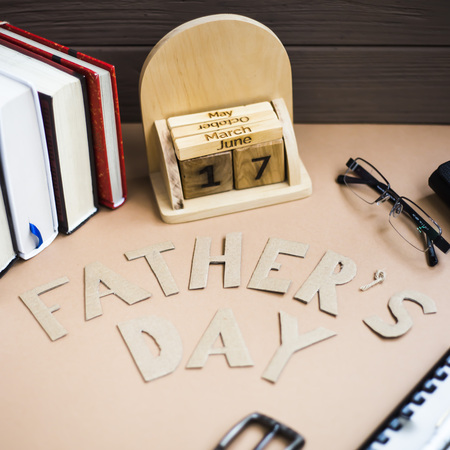 Father's Day. Men's accessories on a beige background. International holiday on June 17, 2018の写真素材