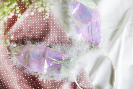 Fluffy ears of a rabbit. Hoop for the head. Easter conceptの写真素材