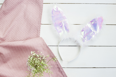 Fluffy ears of a rabbit. Hoop for the head. Easter conceptの写真素材