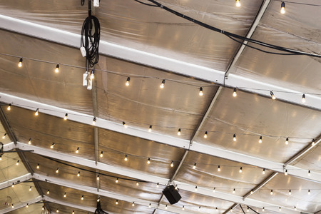 Decoration of the ceiling with a garland of lanterns. Festival Festival conceptの写真素材