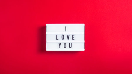 I love you written on a decorative lamp on a bright red background. Valentine's day concept