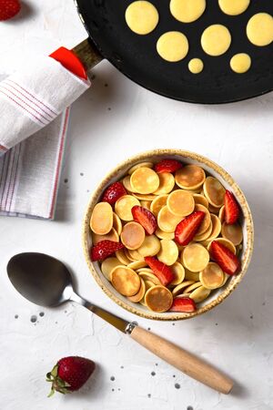 Cereal pancakes homemade creative meal.の写真素材