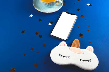 Technologies for a healthy sleep. Smartphone screen mockup. Sleep app.の写真素材