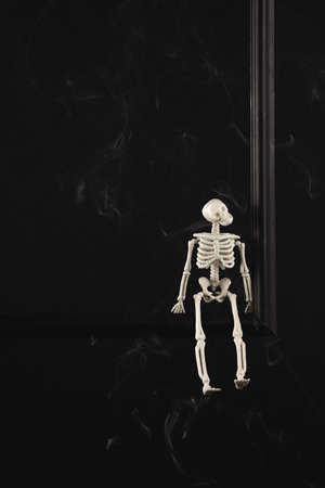 Halloween skeleton on black background with copy spaceの写真素材