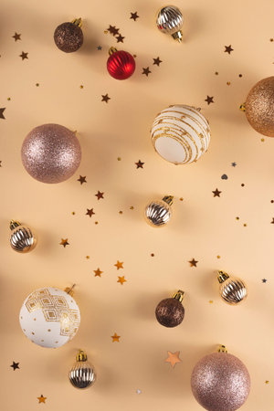 Christmas balls layout with stars and drops