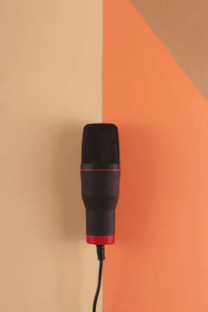 Blogging and podcasting concept with microphone and headphonesの写真素材
