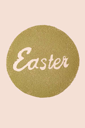 The inscription Easter in a round frame from matcha tea. Spring celebration concept. Minimalismの写真素材