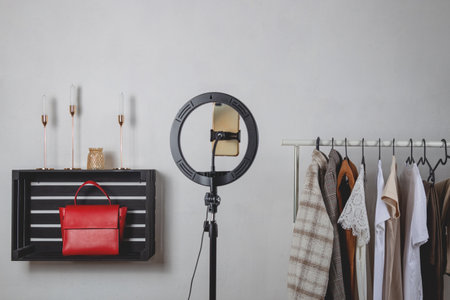 Ring lamp lighting equipment for blogger in fashion stylist studioの写真素材