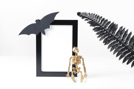 Black Vertical Frame Mockup. Styled Stock Photography. Halloween concept with stylish details...