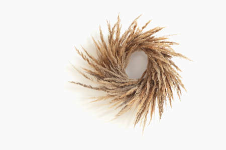 Pampas grass wreath fall interior decotarion in cottagecore style.の写真素材