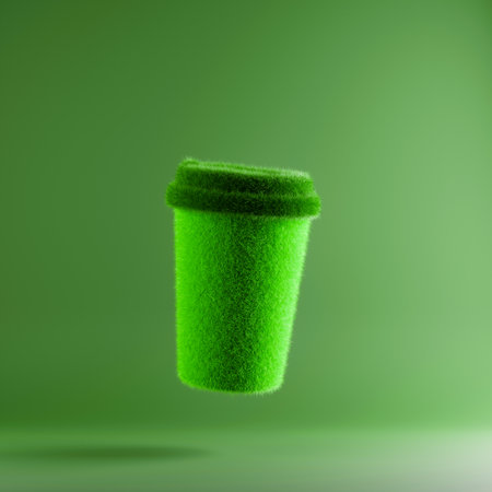 Green grass takeaway coffee cup. sustainable livingの写真素材