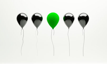 Green grass alternative balloon among black. No plastic, low waste conceptの写真素材