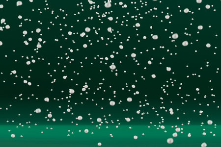 Snowflakes following on green background. 3d rendering.の写真素材