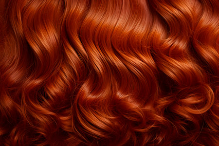 Red wavy hair background texture close up. AI generatedの素材