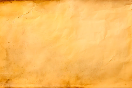 Aged stained and crumpled yellow paper texture close up texture background. AI generatedの素材