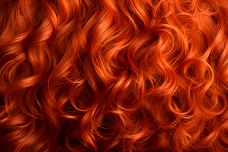 Red curly hair background texture close up. AI generatedの素材