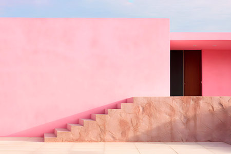 Pink minimalist house in hi-tech style. AI generatedの素材