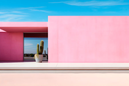 Pink minimalist house in hi-tech style. AI generatedの素材