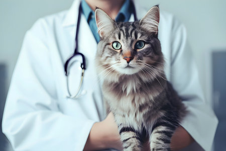 Veterinarian examines cat. Grooming and care of pets. AI generatedの素材