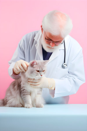 Veterinarian examines cat. Grooming and care of pets. AI generatedの素材